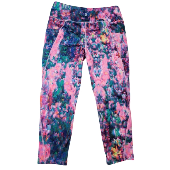 AB3 Performance Leggings Pink Digital Print Sz L Pockets - Picture 2 of 7